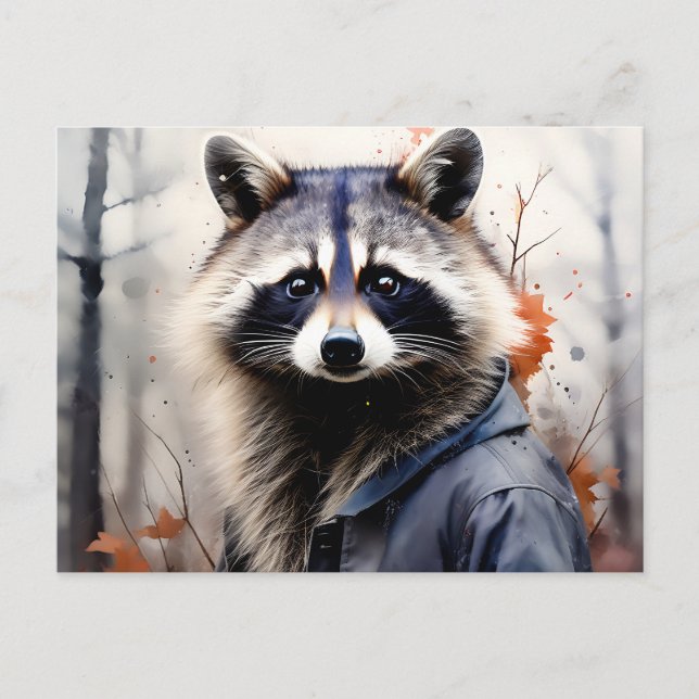 Watercolor Racoon Animal Postcard (Front)
