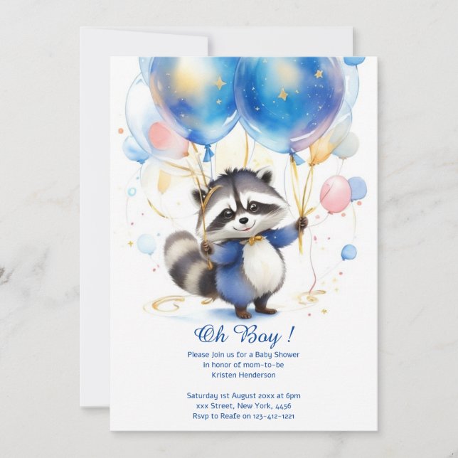 Watercolor Racoon Baby Shower Invitation (Front)