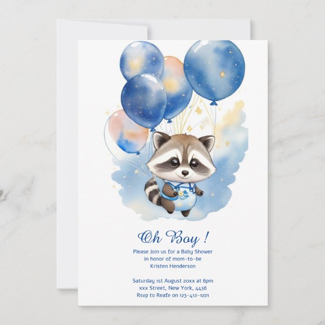 Watercolor Racoon Baby Shower Invitation (Front)