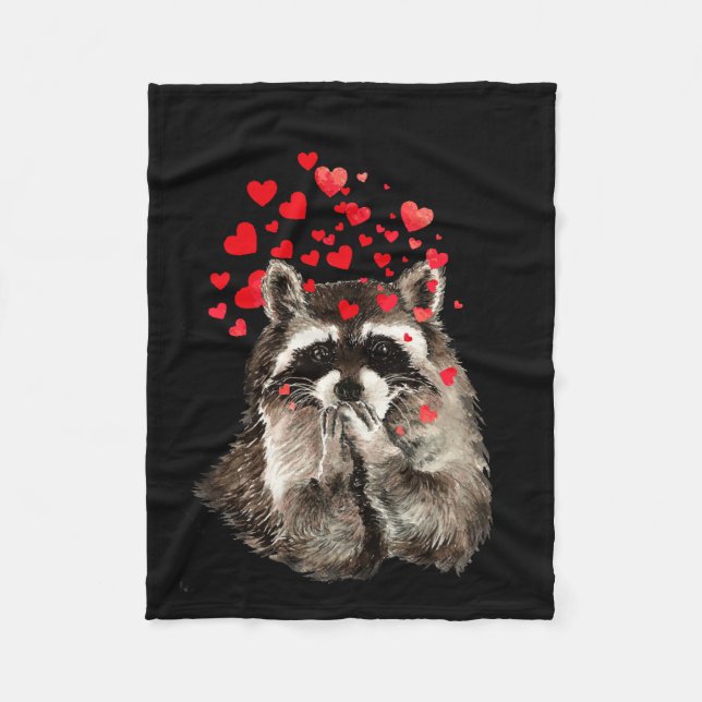 Watercolor Racoon Blowing Kisses Cute Animal Art Fleece Blanket (Front)