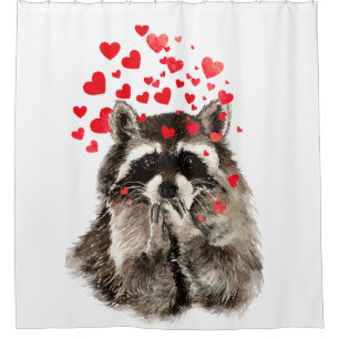 Watercolor Racoon Blowing Kisses Cute Animal Art Shower Curtain
