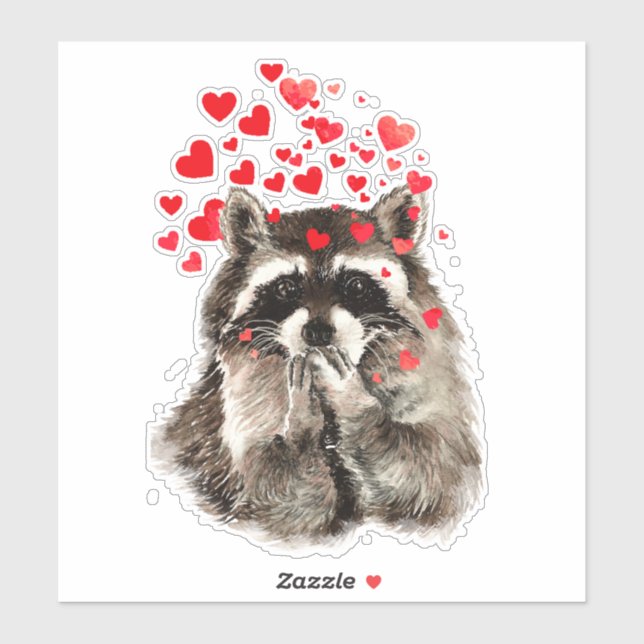 Watercolor Racoon Blowing Kisses Fun Animal Art (Sheet)