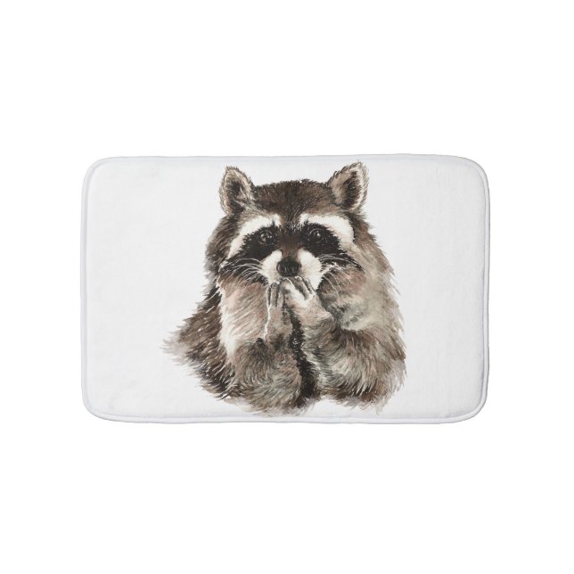 Watercolor Racoon Blowing Kisses Funny art Bath Mat (Front)