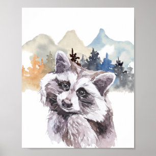 Watercolor Racoon Forest Nursery Child Woodland Poster