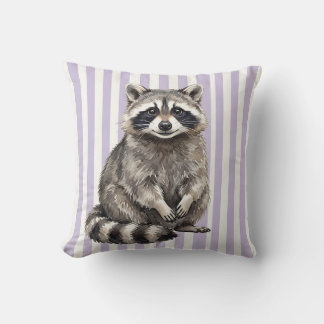 Watercolor Racoon Wildlife Throw Pillow