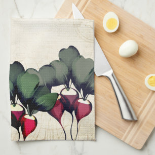 Watercolor radish vegetable personalised monogram  tea towel