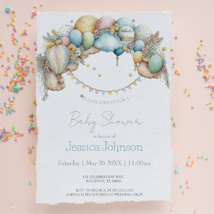 Watercolor rainbow Air Balloon Baby Shower Invitation
