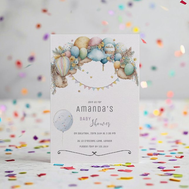 Watercolor rainbow Air Balloon Baby Shower  Invitation (Creator Uploaded)