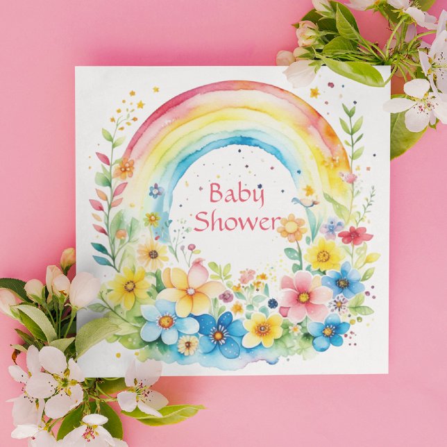 Watercolor Rainbow and Flowers Girl's Baby Shower Invitation (Creator Uploaded)