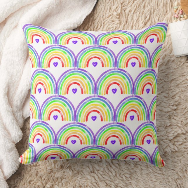Watercolor Rainbow and Hearts   Cushion (Blanket)