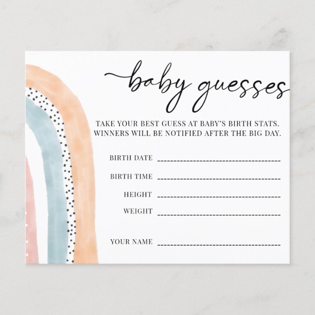 Watercolor Rainbow Baby Shower Baby Guesses (Front)