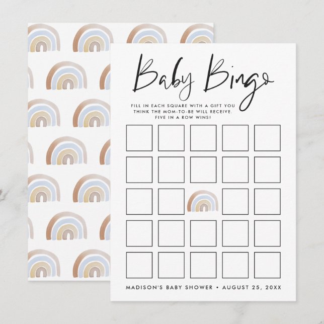 Watercolor Rainbow Baby Shower Bingo Card (Front/Back)
