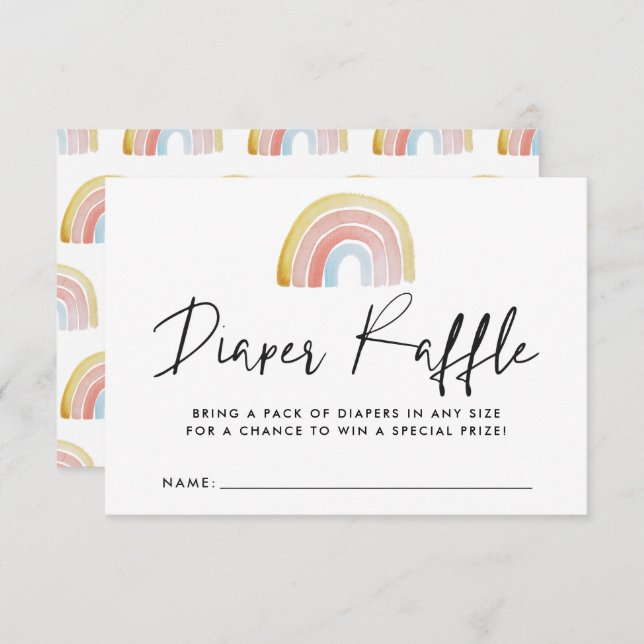 Watercolor Rainbow Baby Shower Diaper Raffle Card (Front/Back)
