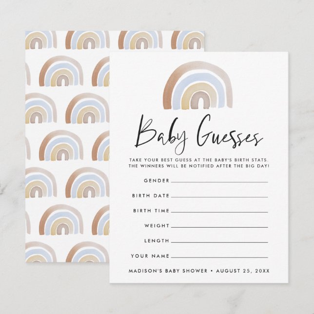 Watercolor Rainbow Baby Shower Guessing Game (Front/Back)