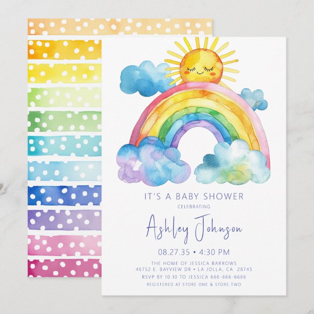 Watercolor Rainbow Baby Shower Invitation (Front/Back)