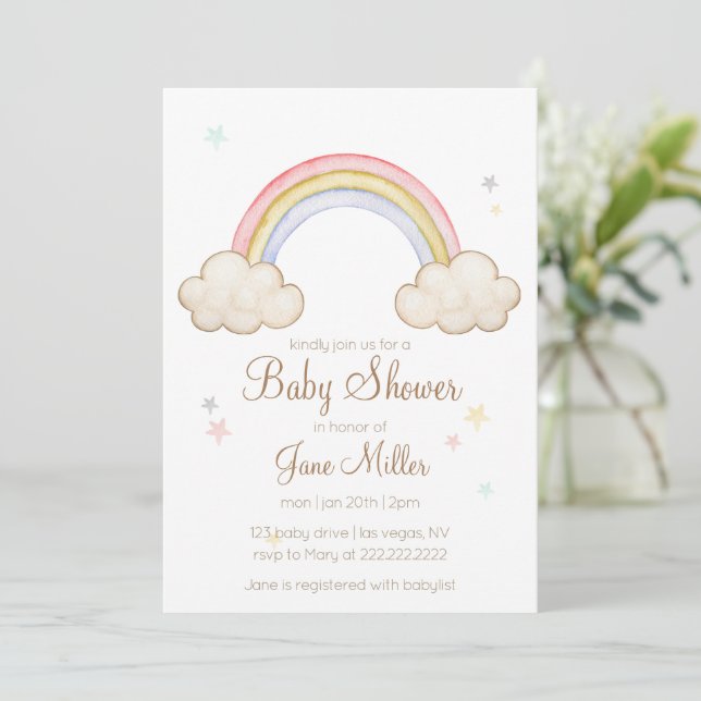 Watercolor Rainbow Baby Shower Invitation (Standing Front)