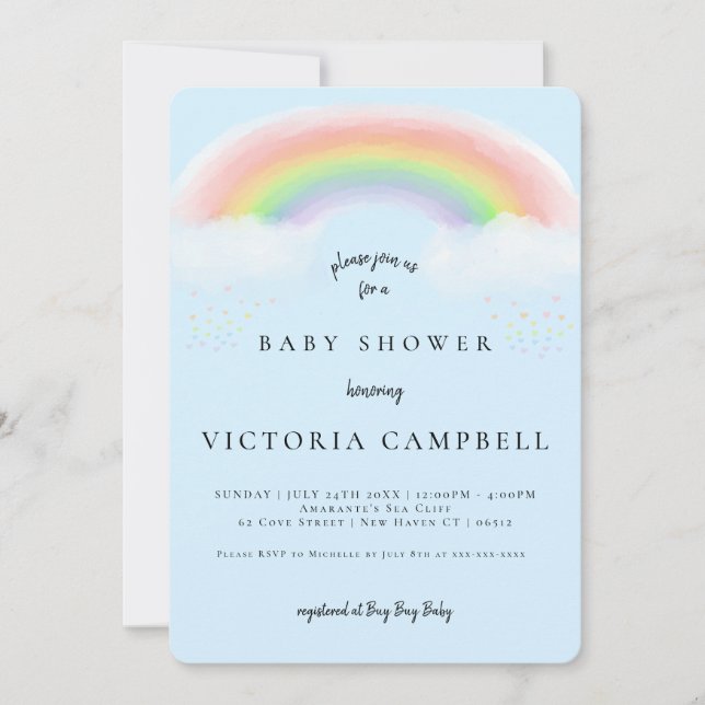 Watercolor Rainbow Baby Shower Invitation (Front)