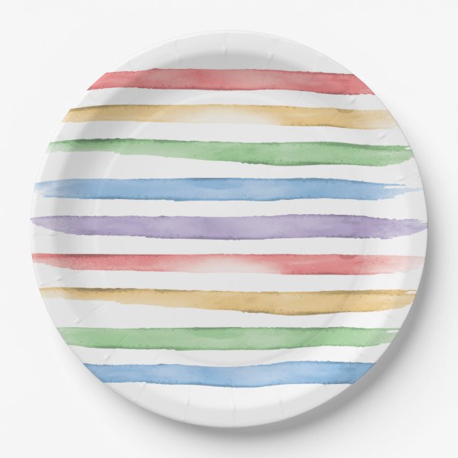Watercolor Rainbow Baby Shower Paper Plates (Front)