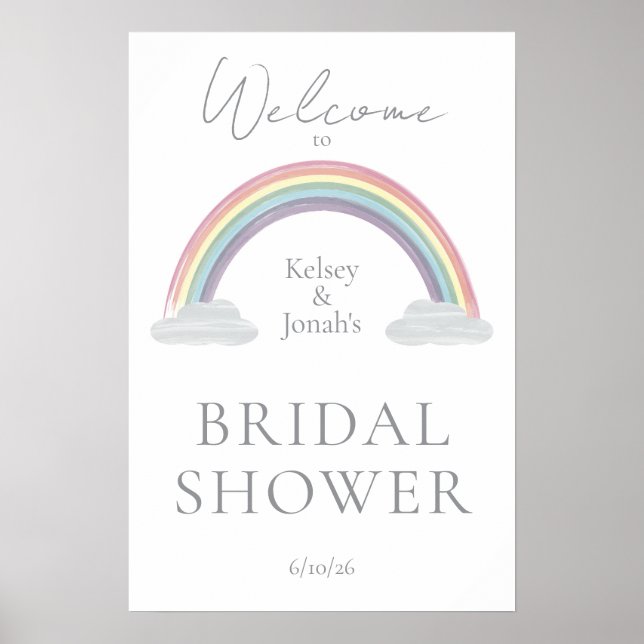 Watercolor Rainbow Baby Shower Welcome Poster (Front)