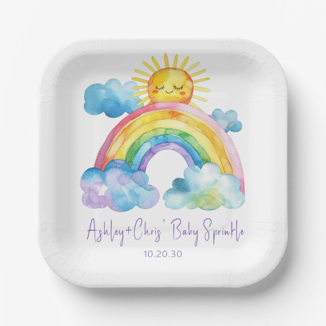 Watercolor Rainbow Baby Sprinkle Paper Plate (Front)