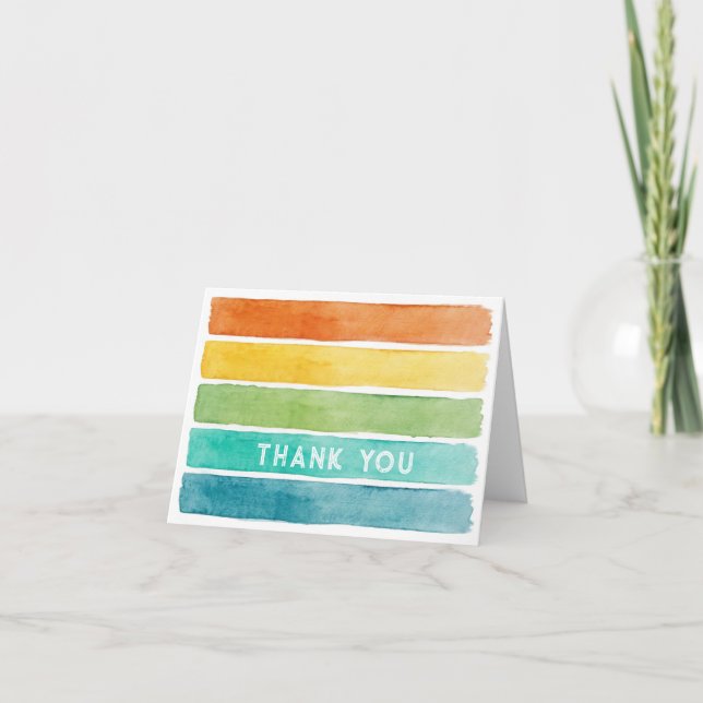 Watercolor Rainbow Bands Personalised  Thank You Card (Front)