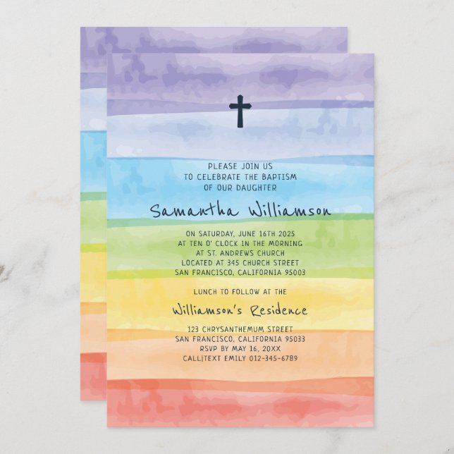 Watercolor Rainbow Baptismal Invitation (Front/Back)