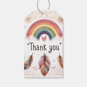 Watercolor Rainbow Bird & Feathers Boho Thank You Gift Tags