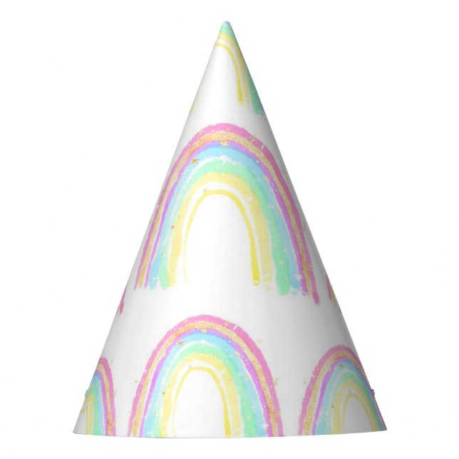 Watercolor Rainbow Birthday  Party Hat (Front)