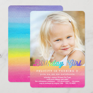 Watercolor Rainbow Birthday Party Invitation