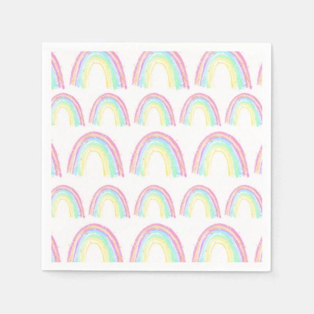 Watercolor Rainbow Birthday Party Napkin (Front)