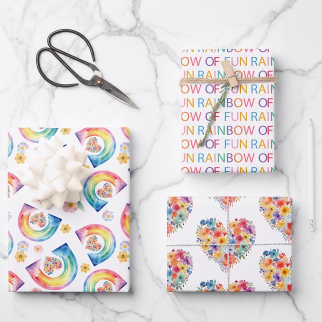 Watercolor Rainbow Birthday Wrapping Paper (Front)