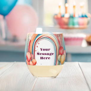 Watercolor Rainbow Bliss Party  Stemless Wine Glass