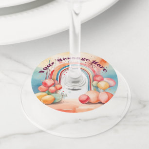 Watercolor Rainbow Bliss Party Wine Glass Tag