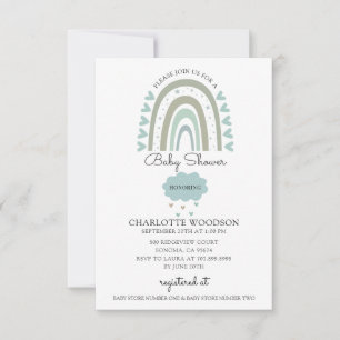 Watercolor Rainbow Blue Baby Boy Shower Invitation