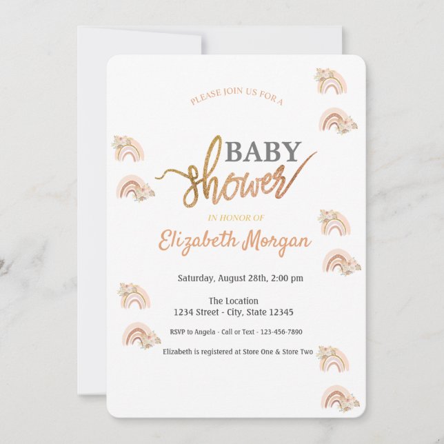 Watercolor Rainbow Boho Flowers Baby Shower  Invitation (Front)