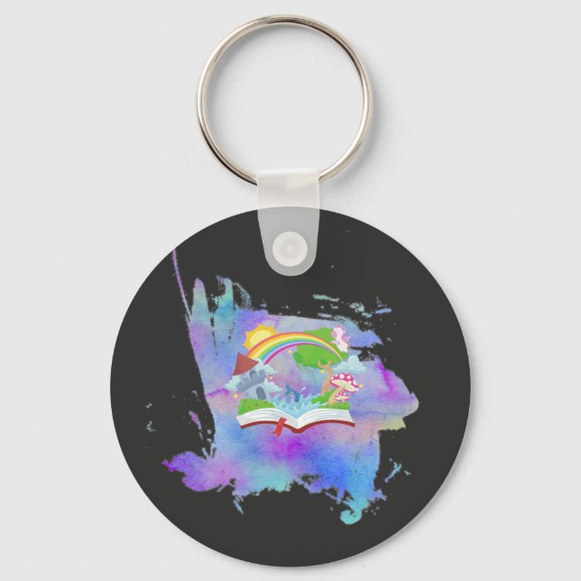Watercolor Rainbow Book Button Key Ring (Front)