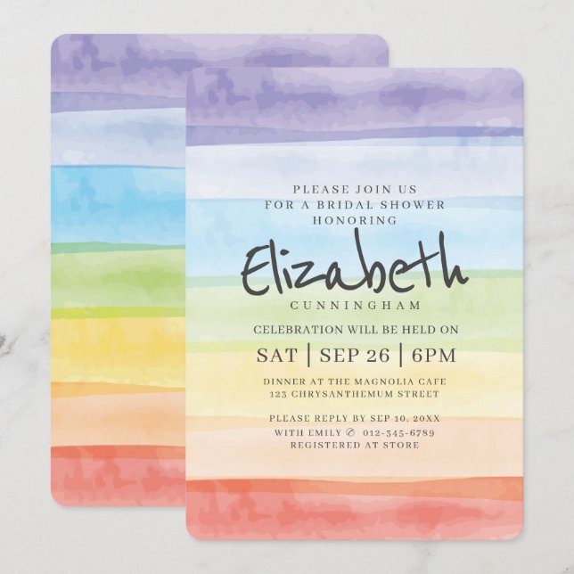 Watercolor Rainbow Bridal Shower Party Invitation (Front/Back)