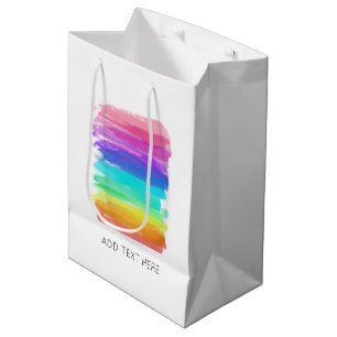 Watercolor Rainbow Brushstrokes Artist Custom Text Medium Gift Bag