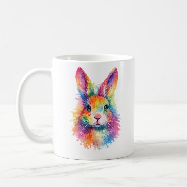 Watercolor Rainbow Bunny Mug - Wildlife Edition (Left)
