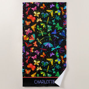 Watercolor Rainbow Butterflies Kids Personalised Beach Towel