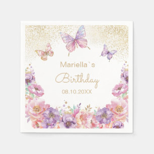 Watercolor rainbow butterfly floral baby shower Napkin