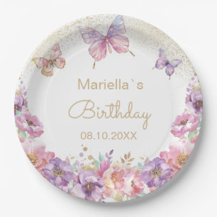 Watercolor rainbow butterfly floral baby shower Paper Plate