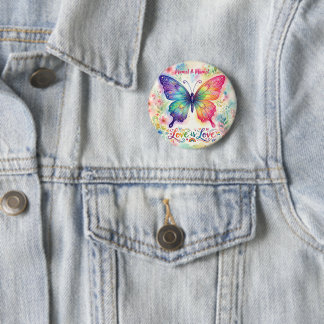 Watercolor Rainbow Butterfly "Love is Love" 6 Cm Round Badge