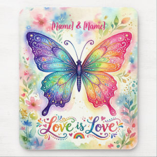 Watercolor Rainbow Butterfly "Love is Love" Mouse Mat