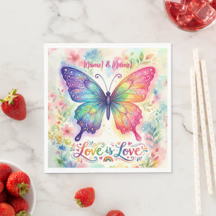 Watercolor Rainbow Butterfly "Love is Love" Napkin