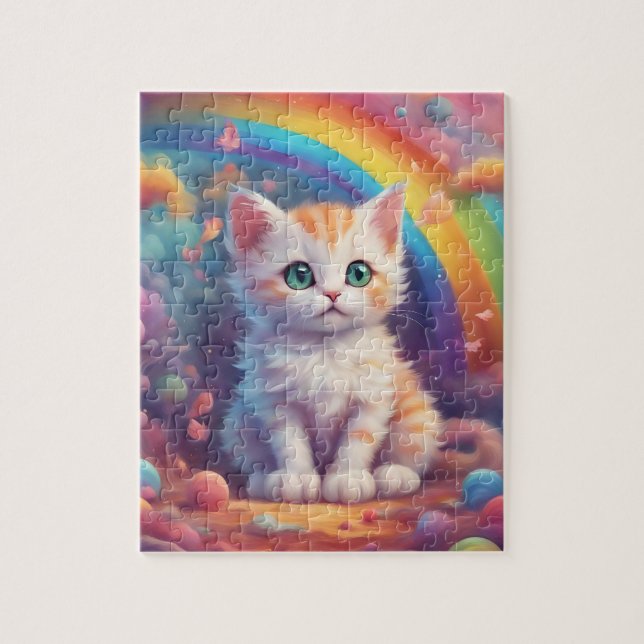 Watercolor Rainbow  Cat Jigsaw Puzzle (Vertical)