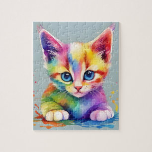 Watercolor Rainbow Cat Jigsaw Puzzle
