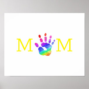 Watercolor Rainbow Child Hands MOM Colourful Poster