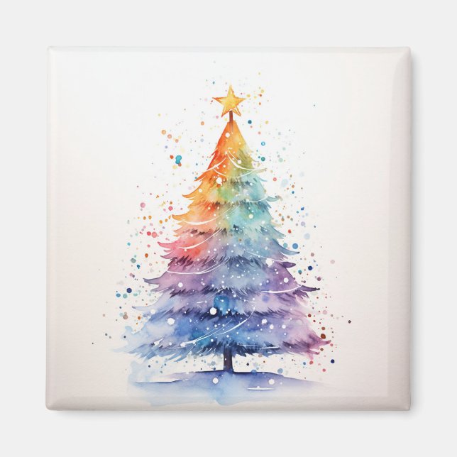 Watercolor Rainbow Christmas Tree  Magnet (Front)