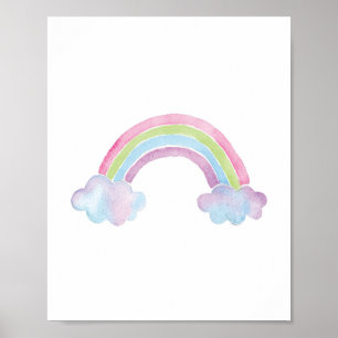 Watercolor Rainbow Cloud Baby Nursery Poster